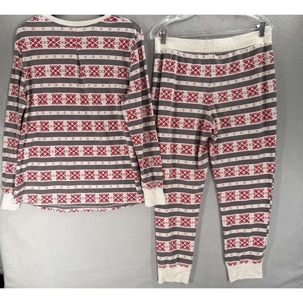 Stars Above Pajama Set Womens XL Gray Red 2 Piece Thermal Snowflakes Long Johns - Picture 5 of 16